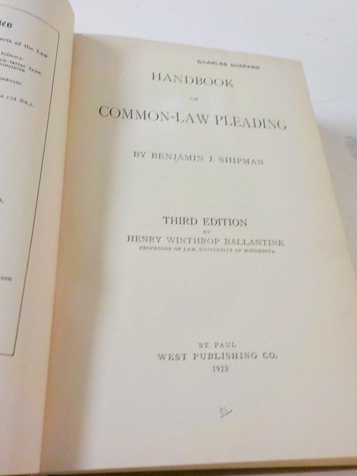 Shipman on Common Law Pleading — Hornbook Series, Ballantine, 1923