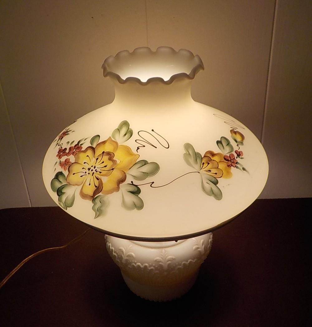 Vintage Milk Glass Oil Lamp Converted to Electric — 15" with 10" Shade | Lot 2286