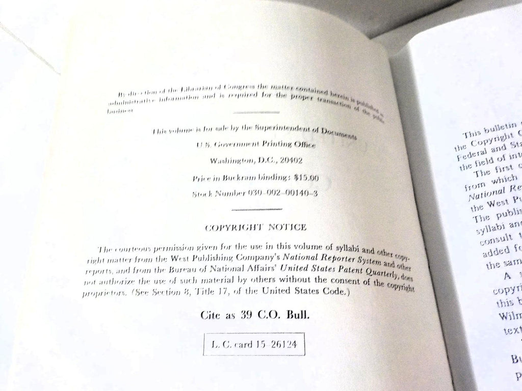 Copyright Decisions 1973-74 Library of Congress Hardcover Book