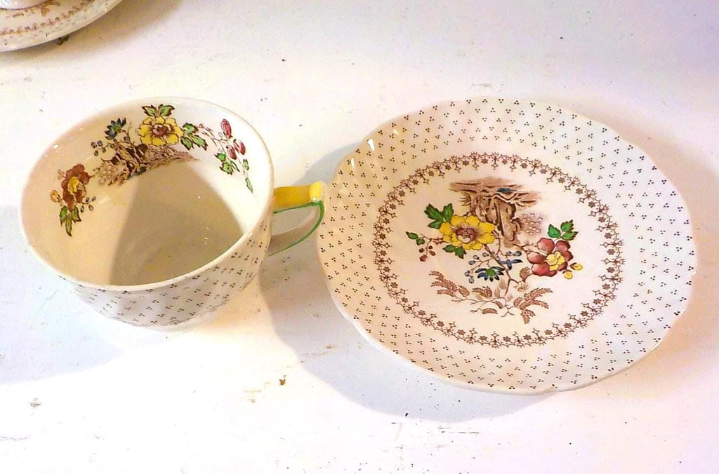 Vintage Royal Doulton Grantham Demitasse Set — Tea Cups, Saucers, Sugar Bowl, Plates & Egg Cup