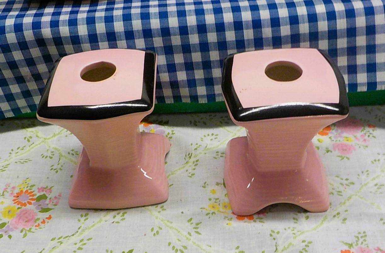 Art Deco Ceramic Console Centerpiece Pink With Candlestick Holders item 964