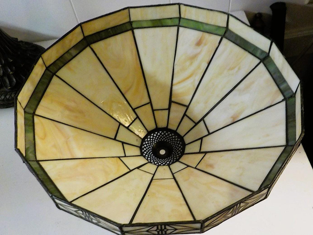 Early Vintage Leaded 12-Sided Table Lamp — 20" Tall, Antique Base, Double Pull Chain