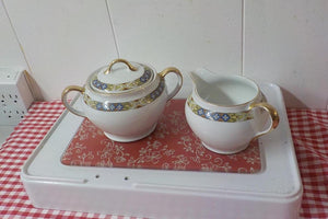 Vintage Victoria Czechoslovakian Creamer & Sugar Bowl Gold Trim Aich China item no 865