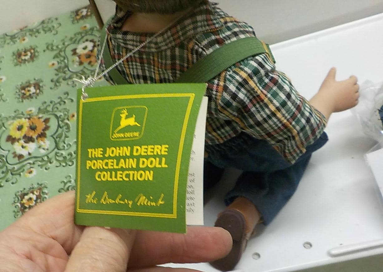 Danbury Mint Charlie John Deere Porcelain Doll with Tractor, Boxed