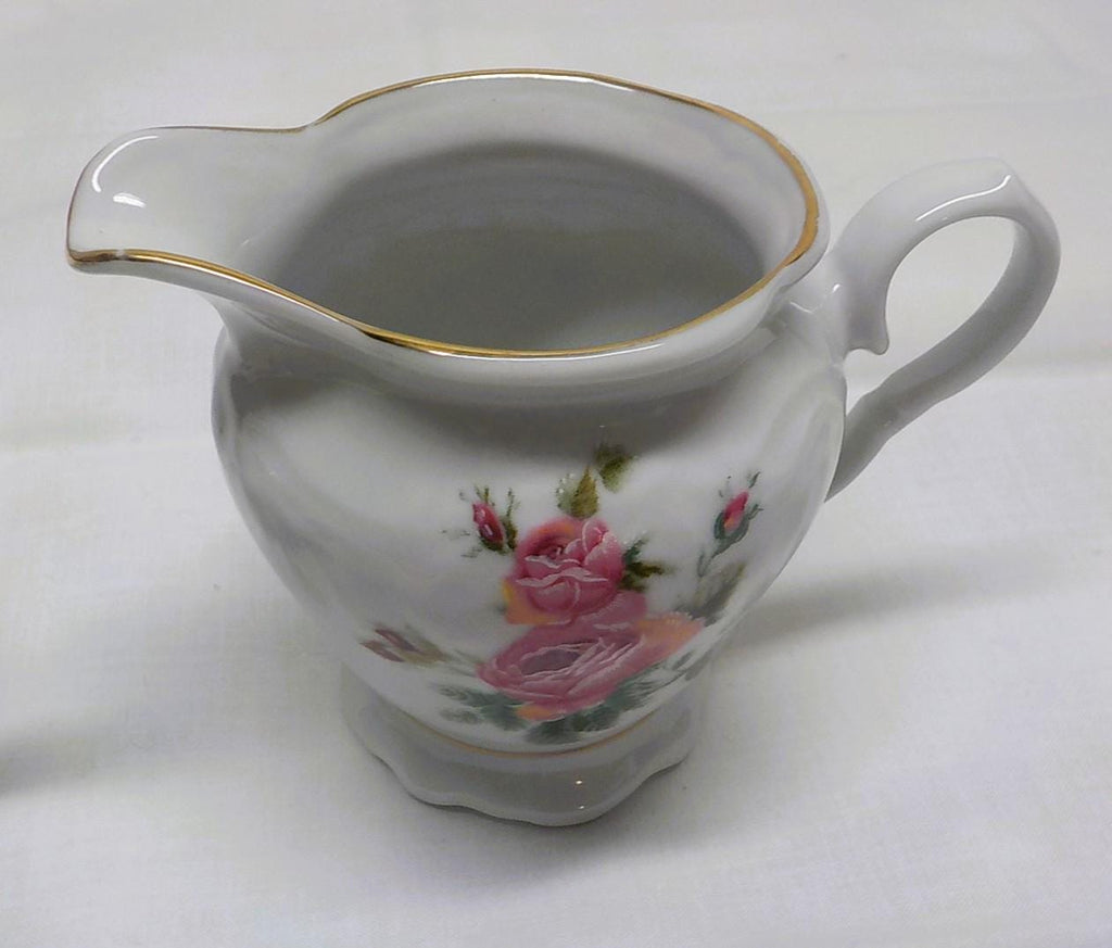 Gibson Houseware China Rose Creamer & Sugar Bowl with Gold Trim