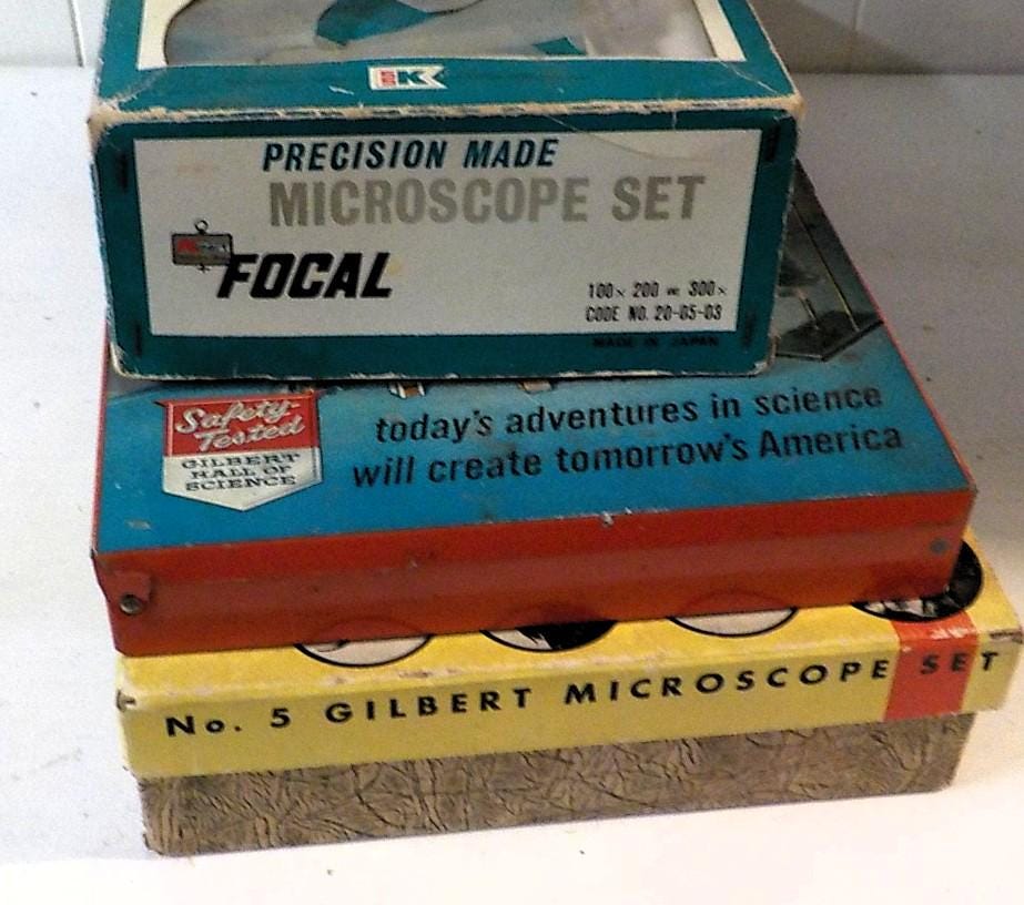 Vintage Gilbert Microscope Set No. 5 + Chemistry Lab No. 12014 + Kmart Focal Macroscope | Lot 2440