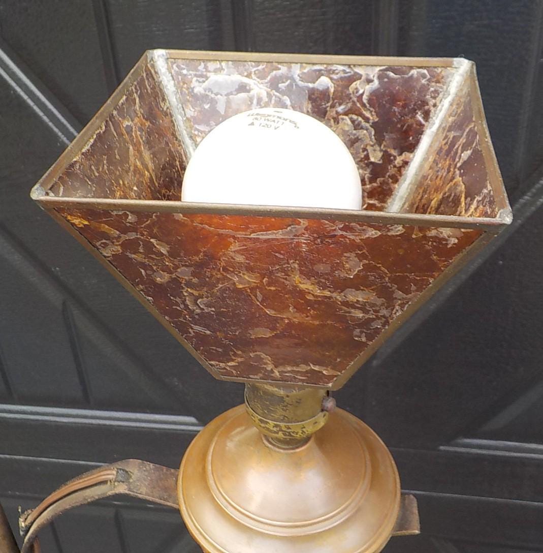 Antique 1920s Art Deco Bridge Arm Floor Lamp 55" with Leaded Shade | Gold Finish | Lot 2446