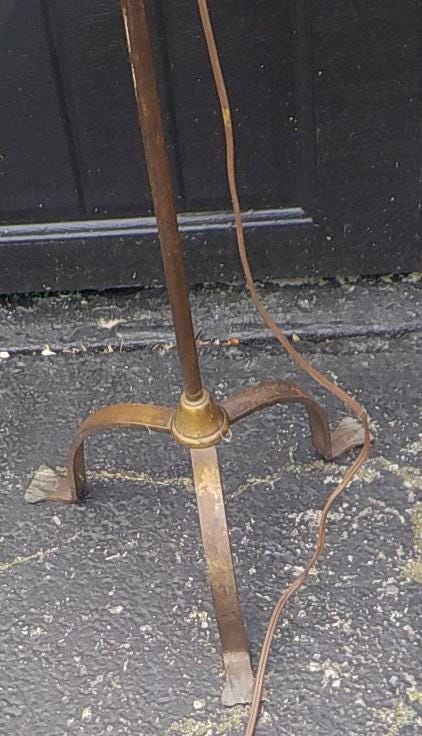 Antique 1920s Art Deco Bridge Arm Floor Lamp 55" with Leaded Shade | Gold Finish | Lot 2446